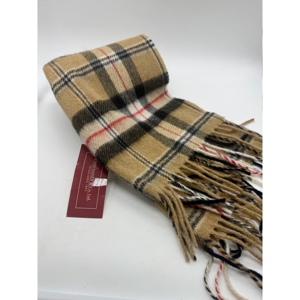 John Hanly & Co. Ltd Scarf Womens One Size Beige Plaid 100% Lambswool Ireland